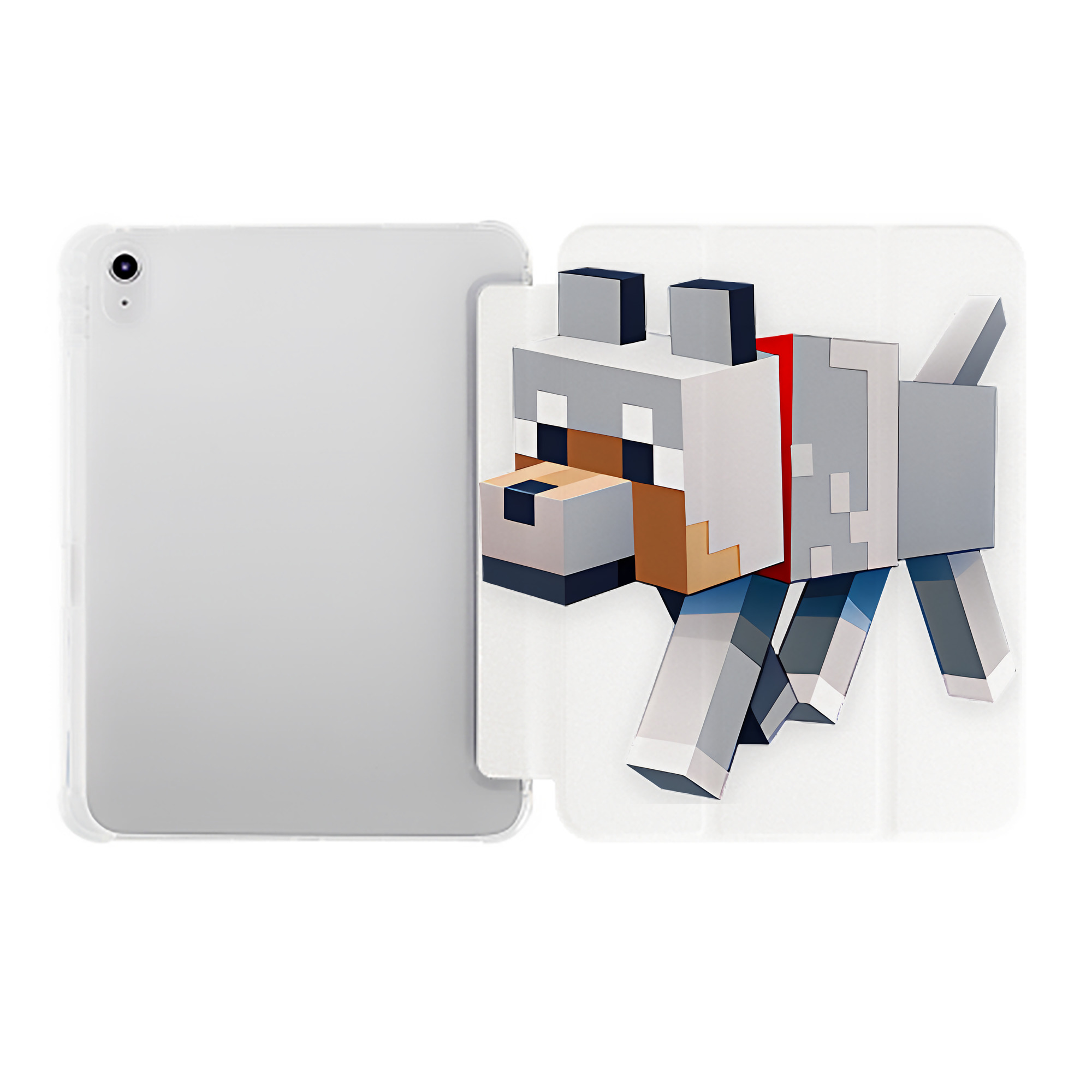 （画像用） マインクラフト ブロックの世界 Minecraft MC Block world IPad ケース ペン収納付き 三つ折りスタンド PUレザー×シリコン 対応機種9.5/10.5/10.9インチ